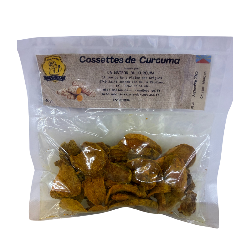 Les cossettes de Curcuma en sachet.