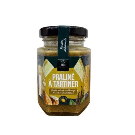 PRALINÉ À TARTINER À LA PÂTE DE VANILLE ROUGE, AMANDES, CHOCOLAT BLANC - RN VANILLE
