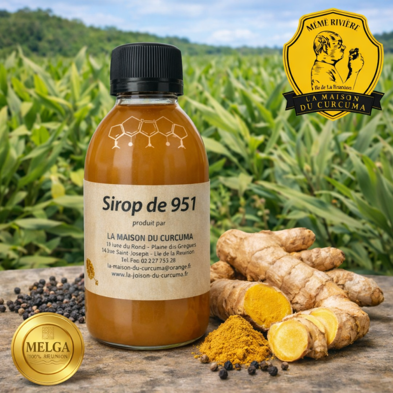 SIROP DE CURCUMA Mère 951, neuf doses de Curcuma, Cinq doses de Gingembre et une dose de poivre