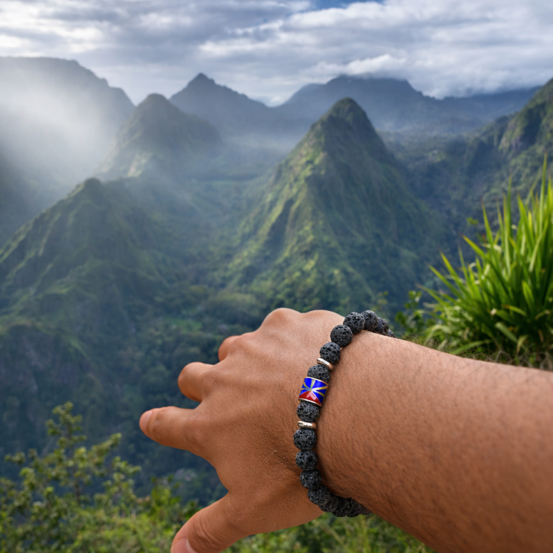 Bracelet Réunion pierre de lave – Bijou volcanique bien-être exclusif MELGA