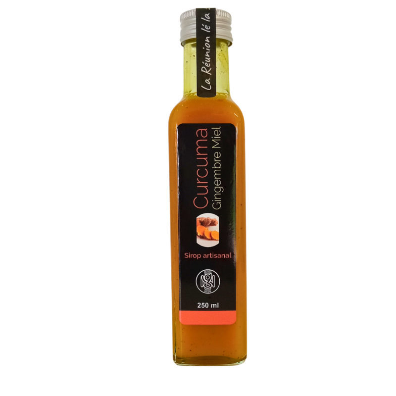 Sirop Curcuma Gingembre Miel – Nature & Gourmandises  Sirop artisanal Réunion 250 ml – Épicerie fine La Réunion