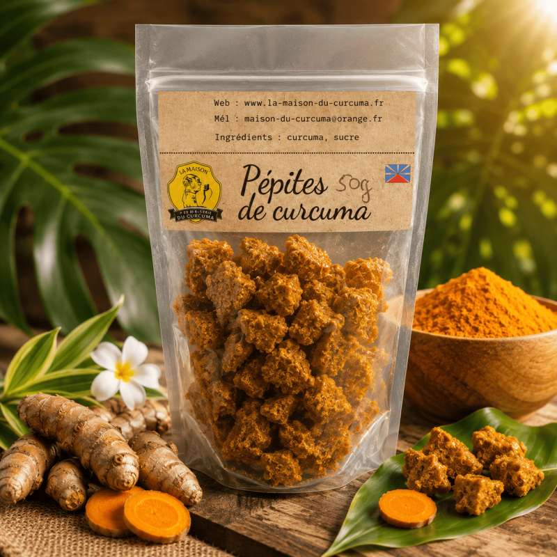 Pépites de Curcuma 50 g – La Maison du Curcuma | Confiserie artisanale réunionnaise