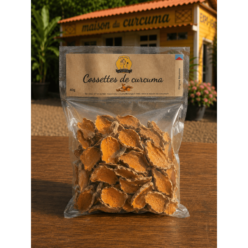 Les cossettes de Curcuma en sachet.