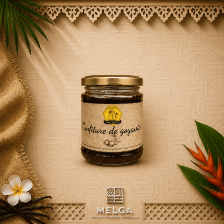 Confiture artisanale de goyavier de La Maison du Curcuma. Petit fruit rouge réunionnais. Certification MELGA OR – 100 % Réunion.