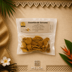 Les cossettes de Curcuma en sachet.
