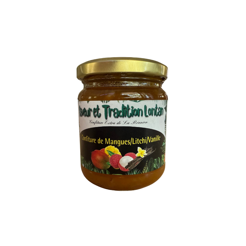 Confiture Extra Mangue Litchi Vanille – Confiture Artisanale Exotique | Saveur & Tradition Lontan