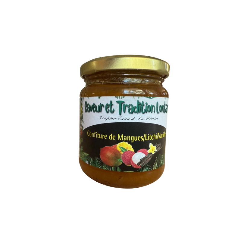 Confiture Extra Mangue Litchi Vanille – Confiture Artisanale Exotique | Saveur & Tradition Lontan