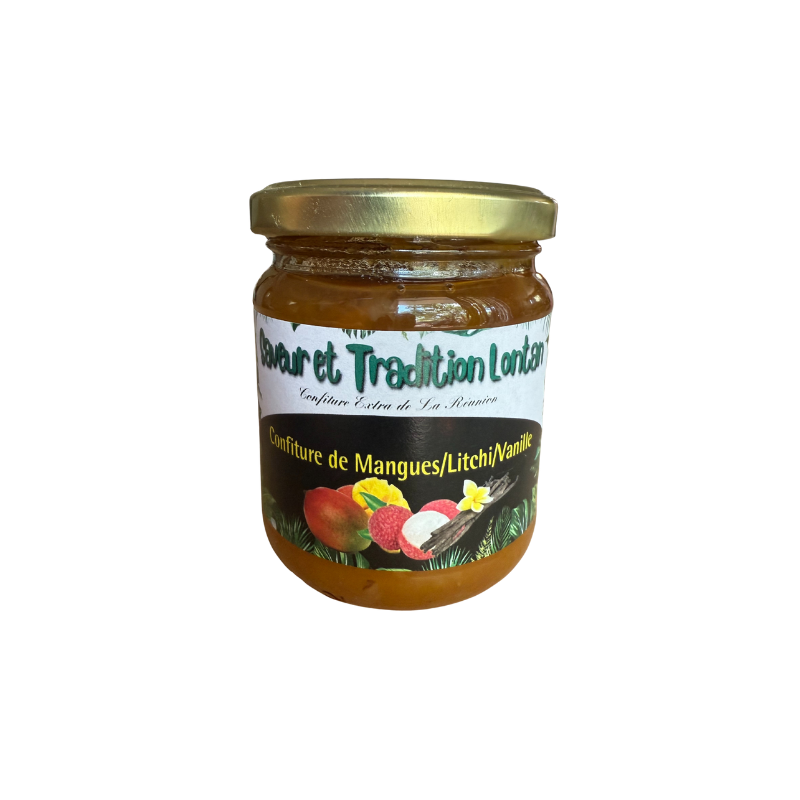 Confiture Extra Mangue Litchi Vanille – Confiture Artisanale Exotique | Saveur & Tradition Lontan